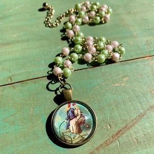 Odd & Handmade Bird/Chicken Lovers on a bike Necklace OOAK 🥰 Whimsical Jewelry